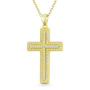 Latin Cross Cubic Zirconia Crystal Pave 35x20mm (1.4x0.8in) Christian Pendant in .925 Sterling Silver w/ 14k Yellow Gold - GN-CP045-DiaCZ-SLY