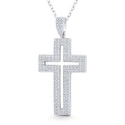 Latin Cross Cubic Zirconia Crystal Pave 39x20mm (1.5x0.8in) Christian Pendant in .925 Sterling Silver w/ Rhodium - GN-CP046-DiaCZ-SLW