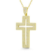 Latin Cross Cubic Zirconia Crystal Pave 39x20mm (1.5x0.8in) Christian Pendant in .925 Sterling Silver w/ 14k Yellow Gold - GN-CP046-DiaCZ-SLY