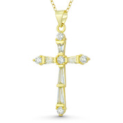 Passion Cross Cubic Zirconia Crystal Pave 43x23mm (1.7x0.9in) Christian Pendant in .925 Sterling Silver w/ 14k Yellow Gold - GN-CP047-DiaCZ-SLY