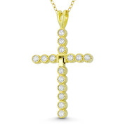Latin Cross Multi-Bezel Round Cut Cubic Zirconia Crystal 42x24mm (1.7x0.9in) Christian Pendant in .925 Sterling Silver w/ 14k Yellow Gold - GN-CP048-DiaCZ-SLY