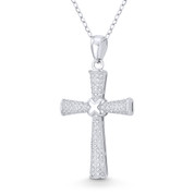 Pattée / Formée Cross Cubic Zirconia Crystal Pave & "X" Rope 37x19mm (1.5x0.75in) Pendant in .925 Sterling Silver w/ Rhodium - GN-CP049-DiaCZ-SLW