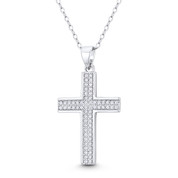 Latin Cross Cubic Zirconia Crystal Pave 31x17mm (1.2x0.7in) Christian Pendant in .925 Sterling Silver w/ Rhodium - GN-CP055-DiaCZ-SLW