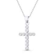 Latin Cross 11-Stone Round Cut Cubic Zirconia Crystal 29x15mm (1.1x0.9in) Christian Pendant in .925 Sterling Silver w/ Rhodium - GN-CP057-DiaCZ-SLW