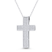 Latin Cross Cubic Zirconia Crystal Pave 29x17mm (1.1x0.7in) Christian Pendant in .925 Sterling Silver w/ Rhodium - GN-CP058-DiaCZ-SLW