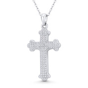 St. Thomas Budded Cathedral Cross Cubic Zirconia Crystal Pave 37x19mm (1.5x0.75in) Pendant in .925 Sterling Silver w/ Rhodium - GN-CP059-DiaCZ-SLW