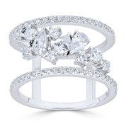 Ladies' Right-Hand CZ Crystal Cluster Double-Band Ring in .925 Sterling Silver w/ Rhodium - GN-FR016-DiaCZ-SLW