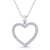 Heart CZ Crystal Pave Pendant in .925 Sterling Silver w/ Rhodium - GN-HP032-DiaCZ-SLW
