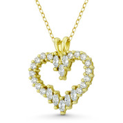 Heart Charm Pear & Round CZ Crystal Pave Pendant in .925 Sterling Silver w/ 14k Yellow Gold - GN-HP033-DiaCZ-SLY
