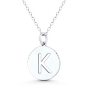 Initial Letter "K" Cutout 20x15mm (0.8in x 0.6in) Round Disc Pendant in .925 Sterling Silver - GN-IP003-K-SLP