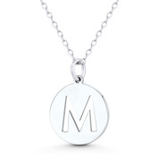 Initial Letter "M" Cutout 20x15mm (0.8in x 0.6in) Round Disc Pendant in .925 Sterling Silver - GN-IP003-M-SLP