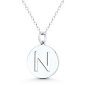 Initial Letter "N" Cutout 20x15mm (0.8in x 0.6in) Round Disc Pendant in .925 Sterling Silver - GN-IP003-N-SLP