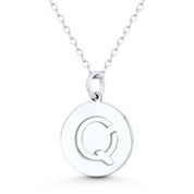 Initial Letter "Q" Cutout 20x15mm (0.8in x 0.6in) Round Disc Pendant in .925 Sterling Silver - GN-IP003-Q-SLP