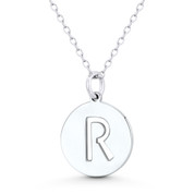 Initial Letter "R" Cutout 20x15mm (0.8in x 0.6in) Round Disc Pendant in .925 Sterling Silver - GN-IP003-R-SLP