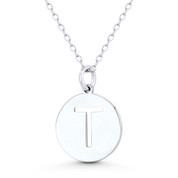 Initial Letter "T" Cutout 20x15mm (0.8in x 0.6in) Round Disc Pendant in .925 Sterling Silver - GN-IP003-T-SLP