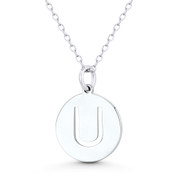 Initial Letter "U" Cutout 20x15mm (0.8in x 0.6in) Round Disc Pendant in .925 Sterling Silver - GN-IP003-U-SLP