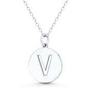 Initial Letter "V" Cutout 20x15mm (0.8in x 0.6in) Round Disc Pendant in .925 Sterling Silver - GN-IP003-V-SLP