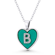 CZ Crystal Initial Letter "B" on Faux Turquoise Heart Charm 20x15mm Pendant in .925 Sterling Silver - GN-IP004-TqDiaCZ-B-SLW
