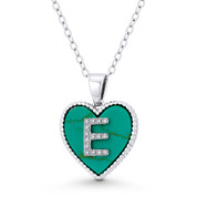 CZ Crystal Initial Letter "E" on Faux Turquoise Heart Charm 20x15mm Pendant in .925 Sterling Silver - 