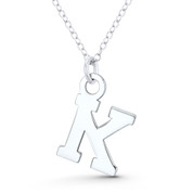 Initial Letter "K" 23x13mm (0.9in x 0.5in) Charm Pendant in .925 Sterling Silver - GN-IP005-K-SLP