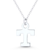 Initial Letter "T" 20x14mm (0.8in x 0.6in) Charm Pendant in .925 Sterling Silver - GN-IP005-T-SLP
