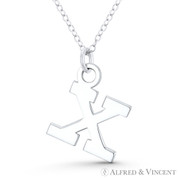 Initial Letter "X" 24x16mm (0.9in x 0.6in) Charm Pendant in .925 Sterling Silver - GN-IP005-X-SLP