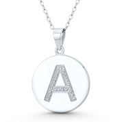 Initial Letter "A" CZ Crystal 27x18mm (1.1"x0.7") Circle Pendant in .925 Sterling Silver w/ Rhodium - GN-IP006-A-DiaCZ-SLW