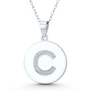 Initial Letter "C" CZ Crystal 27x18mm (1.1"x0.7") Circle Pendant in .925 Sterling Silver w/ Rhodium - GN-IP006-C-DiaCZ-SLW
