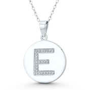 Initial Letter "E" CZ Crystal 27x18mm (1.1"x0.7") Circle Pendant in .925 Sterling Silver w/ Rhodium - GN-IP006-E-DiaCZ-SLW