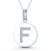 Initial Letter "F" CZ Crystal 28x18mm (1.1"x0.7") Circle Pendant in .925 Sterling Silver w/ Rhodium - GN-IP006-F-DiaCZ-SLW