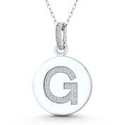 Initial Letter "G" CZ Crystal 28x18mm (1.1"x0.7") Circle Pendant in .925 Sterling Silver w/ Rhodium - GN-IP006-G-DiaCZ-SLW