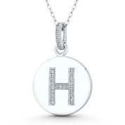 Initial Letter "H" CZ Crystal 28x18mm (1.1"x0.7") Circle Pendant in .925 Sterling Silver w/ Rhodium - GN-IP006-H-DiaCZ-SLW
