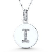 Initial Letter "I" CZ Crystal 28x18mm (1.1"x0.7") Circle Pendant in .925 Sterling Silver w/ Rhodium - GN-IP006-I-DiaCZ-SLW