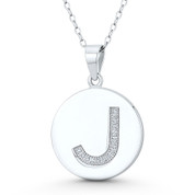 Initial Letter "J" CZ Crystal 27x18mm (1.1"x0.7") Circle Pendant in .925 Sterling Silver w/ Rhodium - GN-IP006-J-DiaCZ-SLW