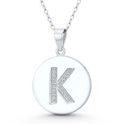 Initial Letter "K" CZ Crystal 27x18mm (1.1"x0.7") Circle Pendant in .925 Sterling Silver w/ Rhodium - GN-IP006-K-DiaCZ-SLW