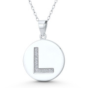 Initial Letter "L" CZ Crystal 27x18mm (1.1"x0.7") Circle Pendant in .925 Sterling Silver w/ Rhodium - GN-IP006-L-DiaCZ-SLW
