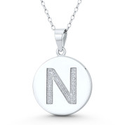 Initial Letter "N" CZ Crystal 27x18mm (1.1"x0.7") Circle Pendant in .925 Sterling Silver w/ Rhodium - GN-IP006-N-DiaCZ-SLW