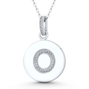Initial Letter "O" CZ Crystal 28x18mm (1.1"x0.7") Circle Pendant in .925 Sterling Silver w/ Rhodium - GN-IP006-O-DiaCZ-SLW
