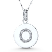 Initial Letter "O" CZ Crystal 28x18mm (1.1"x0.7") Circle Pendant in .925 Sterling Silver w/ Rhodium - GN-IP006-O-DiaCZ-SLW
