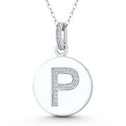 Initial Letter "P" CZ Crystal 28x18mm (1.1"x0.7") Circle Pendant in .925 Sterling Silver w/ Rhodium - GN-IP006-P-DiaCZ-SLW