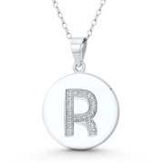 Initial Letter "R" CZ Crystal 27x18mm (1.1"x0.7") Circle Pendant in .925 Sterling Silver w/ Rhodium - GN-IP006-R-DiaCZ-SLW