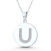 Initial Letter "U" CZ Crystal 27x18mm (1.1"x0.7") Circle Pendant in .925 Sterling Silver w/ Rhodium - GN-IP006-U-DiaCZ-SLW