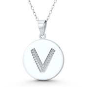 Initial Letter "V" CZ Crystal 27x18mm (1.1"x0.7") Circle Pendant in .925 Sterling Silver w/ Rhodium - GN-IP006-V-DiaCZ-SLW
