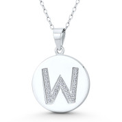 Initial Letter "W" CZ Crystal 27x18mm (1.1"x0.7") Circle Pendant in .925 Sterling Silver w/ Rhodium - GN-IP006-W-DiaCZ-SLW
