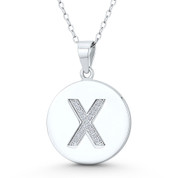 Initial Letter "X" CZ Crystal 27x18mm (1.1"x0.7") Circle Pendant in .925 Sterling Silver w/ Rhodium - GN-IP006-X-DiaCZ-SLW