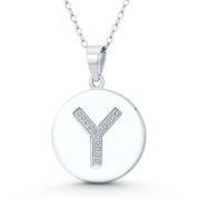 Initial Letter "Y" CZ Crystal 27x18mm (1.1"x0.7") Circle Pendant in .925 Sterling Silver w/ Rhodium - GN-IP006-Y-DiaCZ-SLW