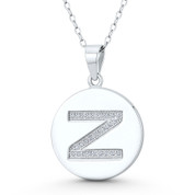 Initial Letter "Z" CZ Crystal 27x18mm (1.1"x0.7") Circle Pendant in .925 Sterling Silver w/ Rhodium - GN-IP006-Z-DiaCZ-SLW