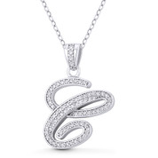 Initial Letter "C" Cursive Script Cubic Zirconia Crystal Pendant in .925 Sterling Silver w/ Rhodium - GN-IP007-C-DiaCZ-SLW