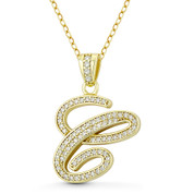 Initial Letter "C" Cursive Script Cubic Zirconia Crystal Pendant in .925 Sterling Silver w/ 14k Yellow Gold - GN-IP007-C-DiaCZ-SLY