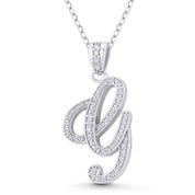 Initial Letter "G" Cursive Script Cubic Zirconia Crystal Pendant in .925 Sterling Silver w/ Rhodium - GN-IP007-G-DiaCZ-SLW